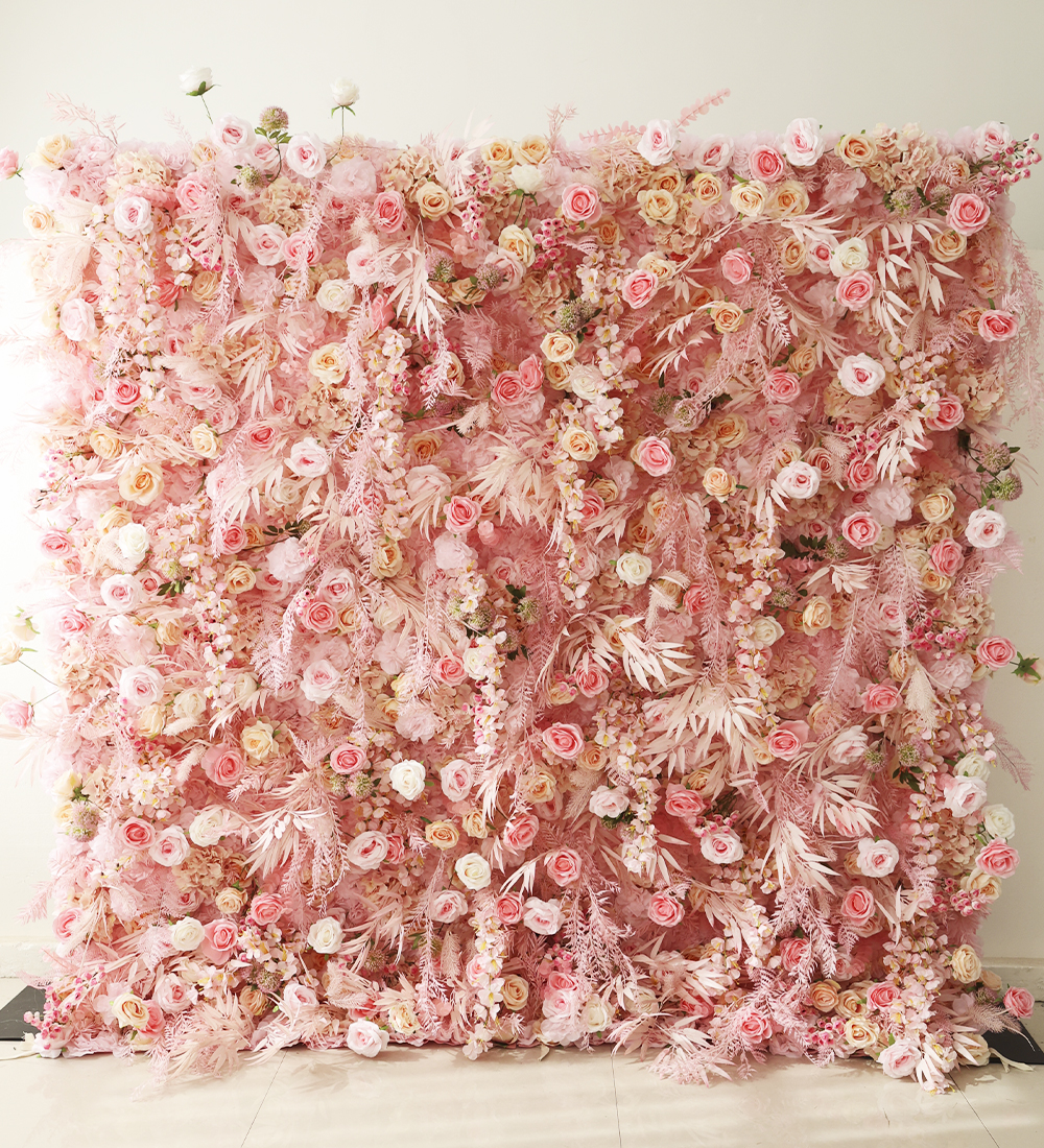 luxurious pink and peach flower wall rental atlatna